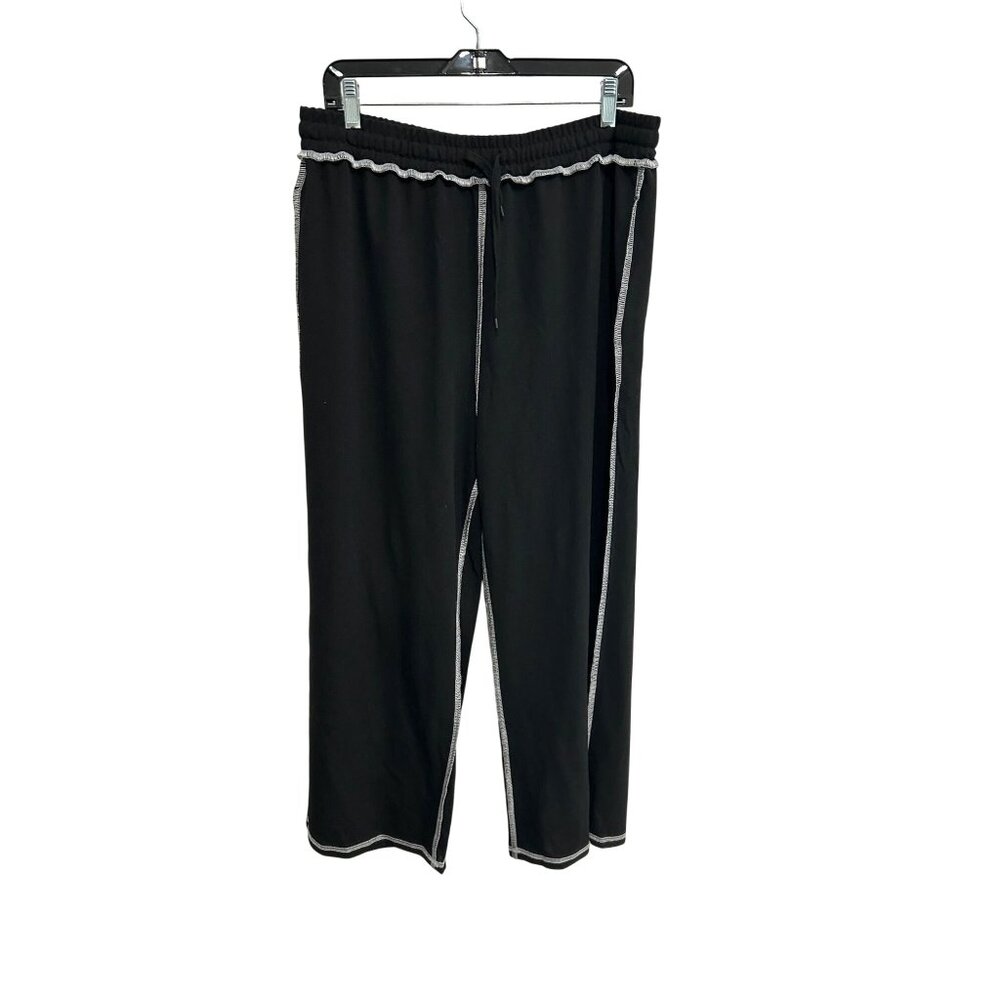 Black Wide Leg Pants With Contrast Stitching Elastic Waistband SZ 1XL